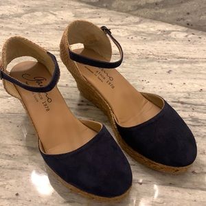 Gaimo espadrilles, Women’s size 8, navy  suede toe, 3” heel. Gently worn.